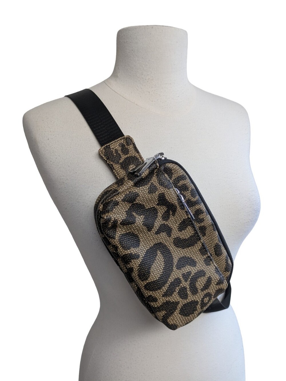 Leopard Print Crossbody Belt Bag - Black and Brown
